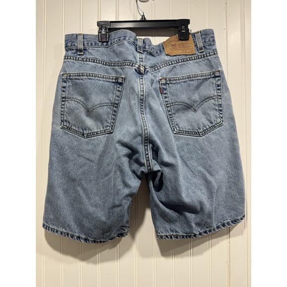 Vintage Levi's Jean Shorts Mens 36 Blue Denim 505 Orange Tab 90s Grunge Distress - Picture 2 of 13